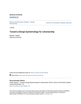 Toward a Design Epistemology for Librarianship