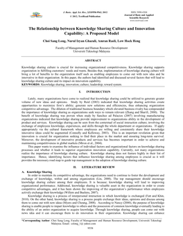 The Relationship Between Knowledge Sharing Culture and Innovation Capability: a Proposed Model