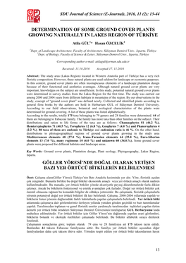 Determination of Some Ground Cover Plants Growing Naturally in Lakes Region of Türkġye