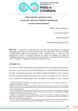 Baile Noticiado Em Horário Nobre: a Dança Das Cadeiras No Ministério Da Educação Na Tela Do Jornal Nacional1