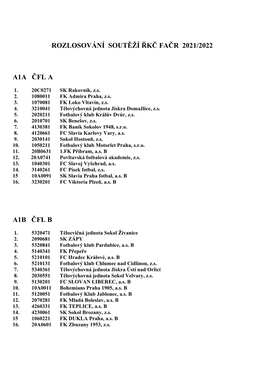 Rozlosování Soutěží Řkč Fačr 2021/2022