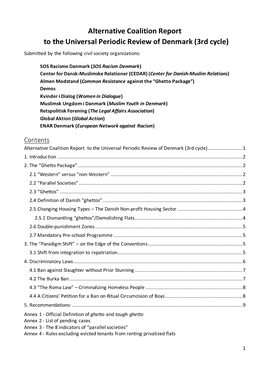 Alternative Coalition Report to the Universal Periodic Review of Denmark (3Rd Cycle) Submitted by the Following Civil Society Organizations