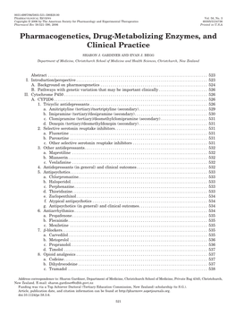 Pharmacogenetics, Drug-Metabolizing Enzymes, and Clinical Practice