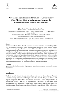 New Insects from the Earliest Permian of Carrizo Arroyo (New Mexico, USA) Bridging the Gap Between the Carboniferous and Permian Entomofaunas