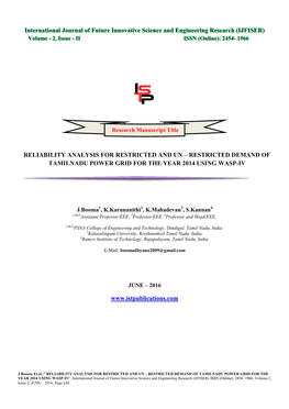 Reliability Analysis for Restricted and Un – Restricted Demand of Tamilnadu Power Grid for the Year 2014 Using Wasp-Iv