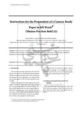 Instructions for the Preparation of a Camera-Ready Paper in MS Word1 (Minion Pro Font Bold 22)