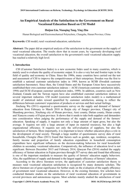 An Empirical Analysis of the Satisfaction to the Government on Rural Vocational Education Based on CSI Model