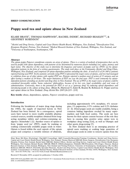 Poppy Seed Tea and Opiate Abuse in New Zealand