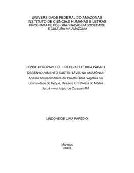 Universidade Federal Do Amazonas Instituto De Ciências Humanas E Letras Programa De Pós-Graduação Em Sociedade E Cultura Na Amazônia