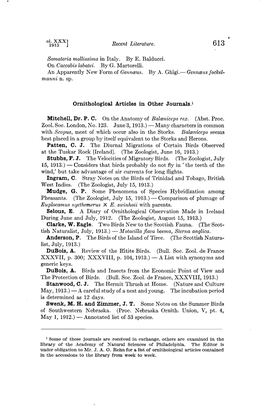 Ornithological Articles in Other Journals