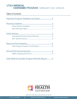 Utah Medical Cannabis Program February 2021 Update