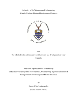 University of the Witwatersrand, Johannesburg School of Animal, Plant and Environmental Sciences