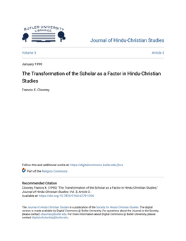 The Transformation of the Scholar As a Factor in Hindu-Christian Studies