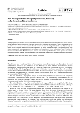 (Hymenoptera, Siricidae) and a Discussion of Their Fossil Record