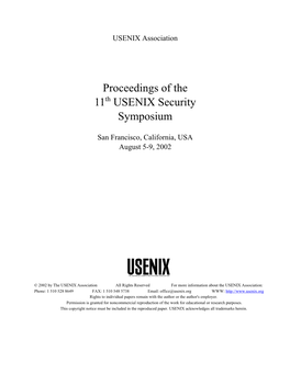 Proceedings of the 11 USENIX Security Symposium