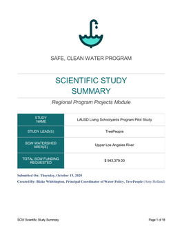 SCIENTIFIC STUDY SUMMARY Regional Program Projects Module