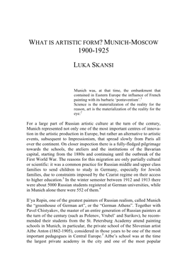 What Is Artistic Form? Munich-Moscow Luka Skansi