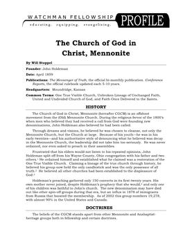 The Church of God in Christ, Mennonite Profile