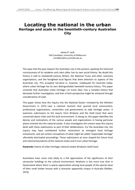 Locating the National in the Urban Heritage and Scale in the Twentieth-Century Australian City