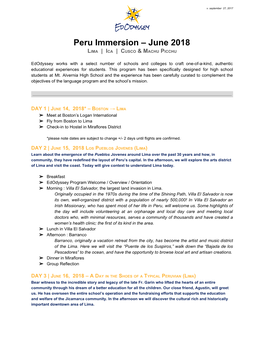Peru Immersion – June 2018 LIMA | ICA | CUSCO & MACHU PICCHU