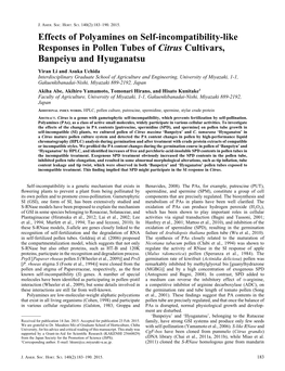 Effects of Polyamines on Self-Incompatibility-Like Responses in Pollen Tubes of Citrus Cultivars, Banpeiyu and Hyuganatsu