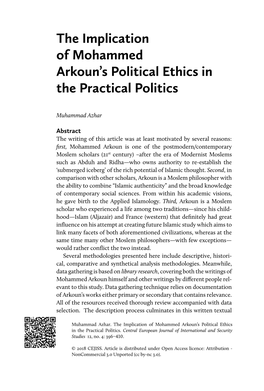 The Implication of Mohammed Arkoun's Political Ethics in the Practical Politics