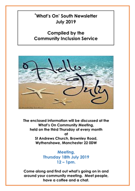 South Newsletter July 2019 Compiled by the Community Inclusion Service