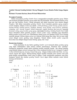Analisis Tekstual Gending Kethuk 2 Kerep Minggah 4 Laras Slendro Pathet Sanga, Bagian II Kiriman I Nyoman Kariasa, Dosen PS Seni Mkarawitan
