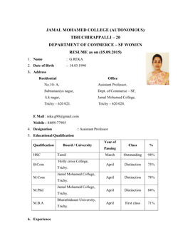 20 DEPARTMENT of COMMERCE – SF WOMEN RESUME As on (15.09.2015) 1