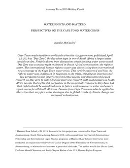 Water Rights and Day Zero: Perspectives on the Cape