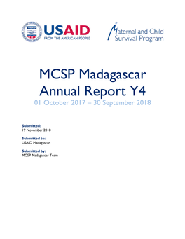MCSP Madagascar Annual Report Y4 01 October 2017 – 30 September 2018