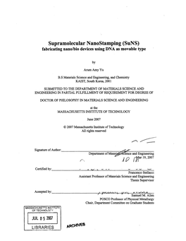 Supramolecular Nanostamping (Suns) Fabricating Nano/Bio Devices Using DNA As Movable Type