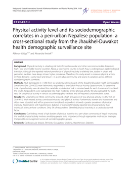 Physical Activity Level and Its Sociodemographic