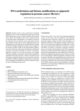 DNA Methylation and Histone Modifications As Epigenetic Regulation in Prostate Cancer (Review)