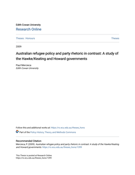 Australian Refugee Policy and Party Rhetoric in Contrast: a Study of the Hawke/Keating and Howard Governments