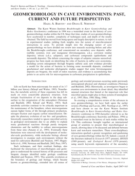 Geomicrobiology in Cave Environments: Past, Current and Future Perspectives