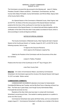 MARSHALL COUNTY COMMISSION AUGUST 23, 2011 349 the Commission Convened This Day Pursuant to the Following Call: Jason E. Padlo