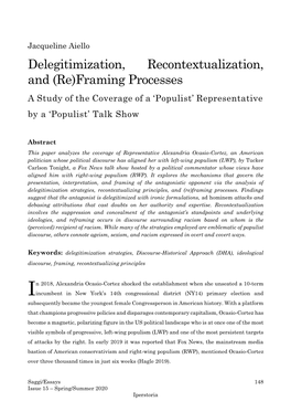 Delegitimization, Recontextualization, and (Re)Framing Processes a Study of the Coverage of a ‘Populist’ Representative by a ‘Populist’ Talk Show