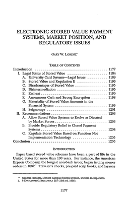 Electronic Stored Value Payment Systems, Market Position, and Regulatory Issues