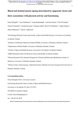 Blood and Skeletal Muscle Ageing Determined by Epigenetic Clocks and Their Associations with Physical Activity and Functioning