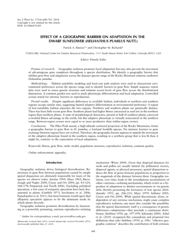 Effect of a Geographic Barrier on Adaptation in the Dwarf Sunflower (Helianthus Pumilus Nutt.)