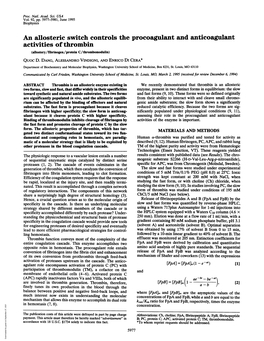 Activities of Thrombin (Allostery/Fibrinogen/Protein C/Thrombomodulin) QUOC D