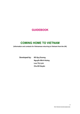 COMING HOME to VIETNAM (Information and Contacts for Vietnamese Returning to Vietnam from the UK)