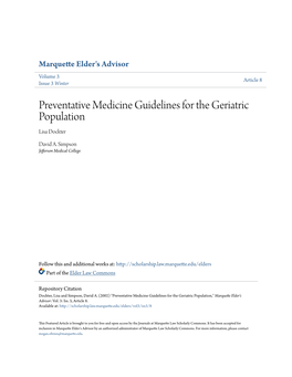 Preventative Medicine Guidelines for the Geriatric Population Lisa Dockter
