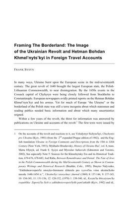 The Image of the Ukrainian Revolt and Hetman Bohdan Khmel’Nyts’Kyi in Foreign Travel Accounts