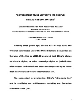 Amb. Albert Del Rosario Chair of Adr Institute, Former Secretary of Foreign Affairs and Phil