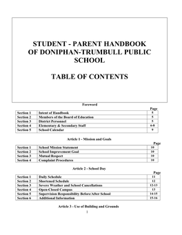 Student - Parent Handbook of Doniphan-Trumbull Public School