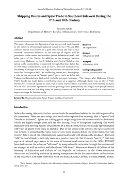 Shipping Routes and Spice Trade in Southeast Sulawesi During the 17Th and 18Th Century