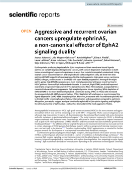 Aggressive and Recurrent Ovarian Cancers Upregulate Ephrina5, a Non-Canonical Effector of Epha2 Signaling Duality