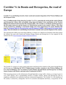 Corridor Vc in Bosnia and Herzegovina, the Road of Europe